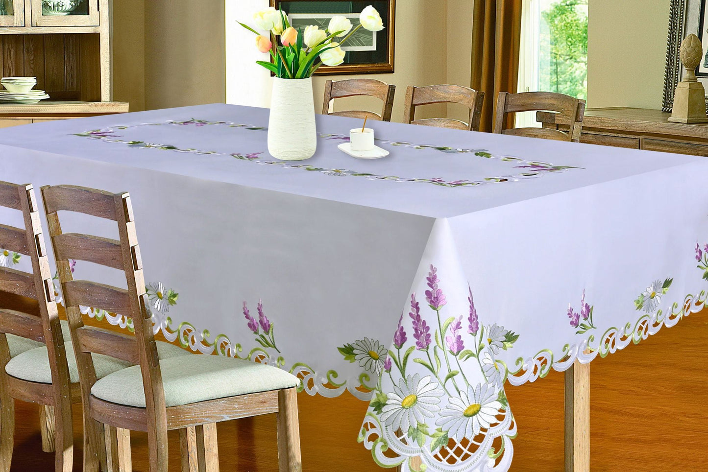 Embroidered Table Cloth 220x150cm Rect. Lavender