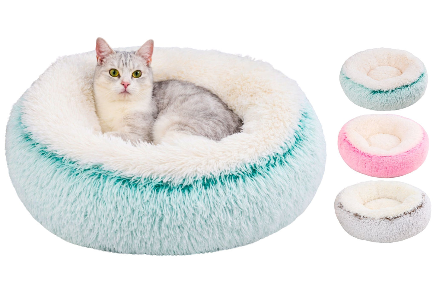 Snowy Colour Plush & Calming Pet Bed 60cm 3 Asstd