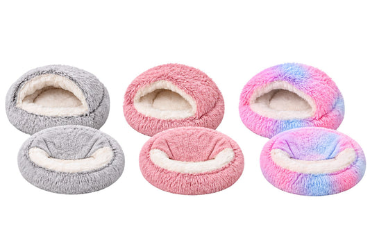 Long Plush 2-In-1 Pet Bed/Pet Pod 50cm 3 Asstd