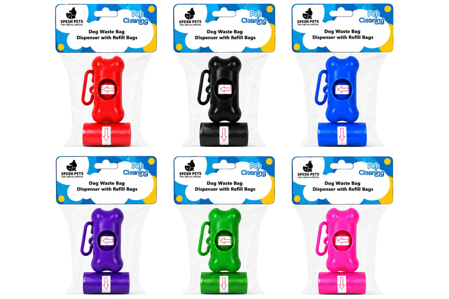 Dog Waste Bag Dispenser w/Refill Bags 6 Asstd