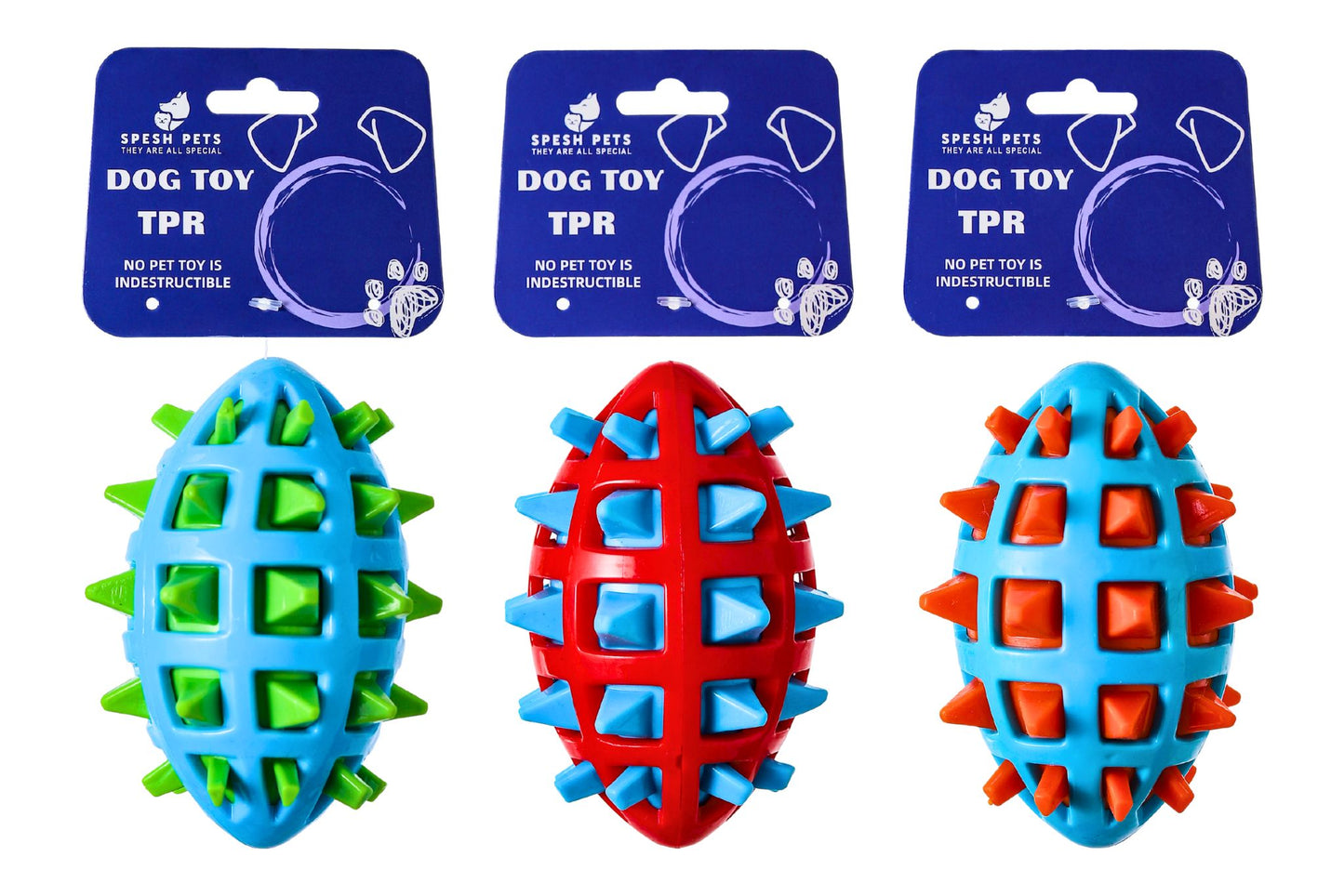 Dog Toy TPR Spike Ball Oval 12cm