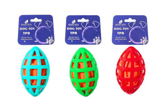 Dog Toy TPR Rugby Ball 12cm 3 Asstd