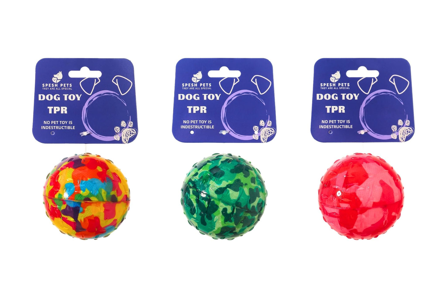 Dog Toy TPR Rubber Ball 7.5cm 3 Asstd