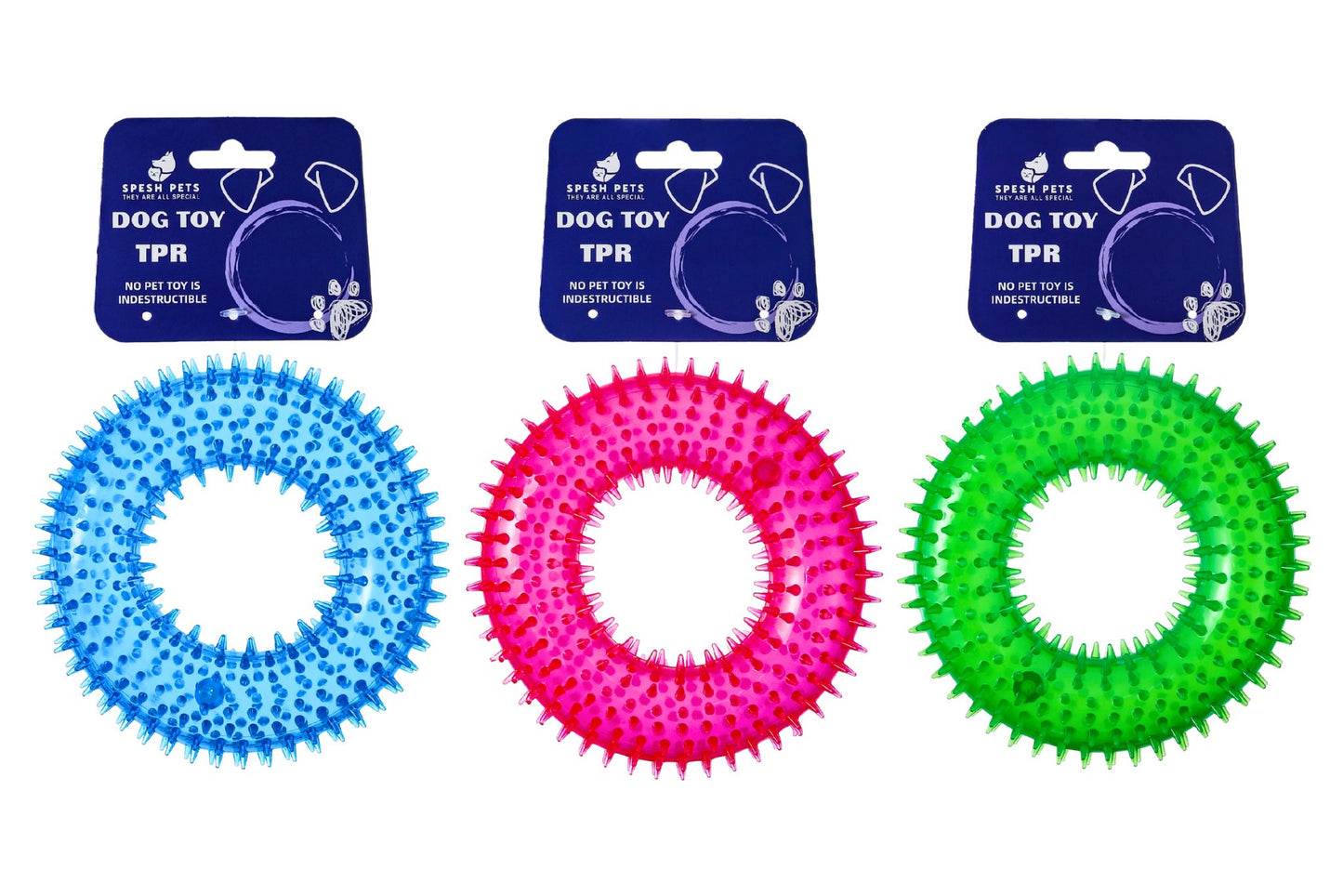 Dog Toy TPR Donut Chew Ring 12x4cm 3 Asstd