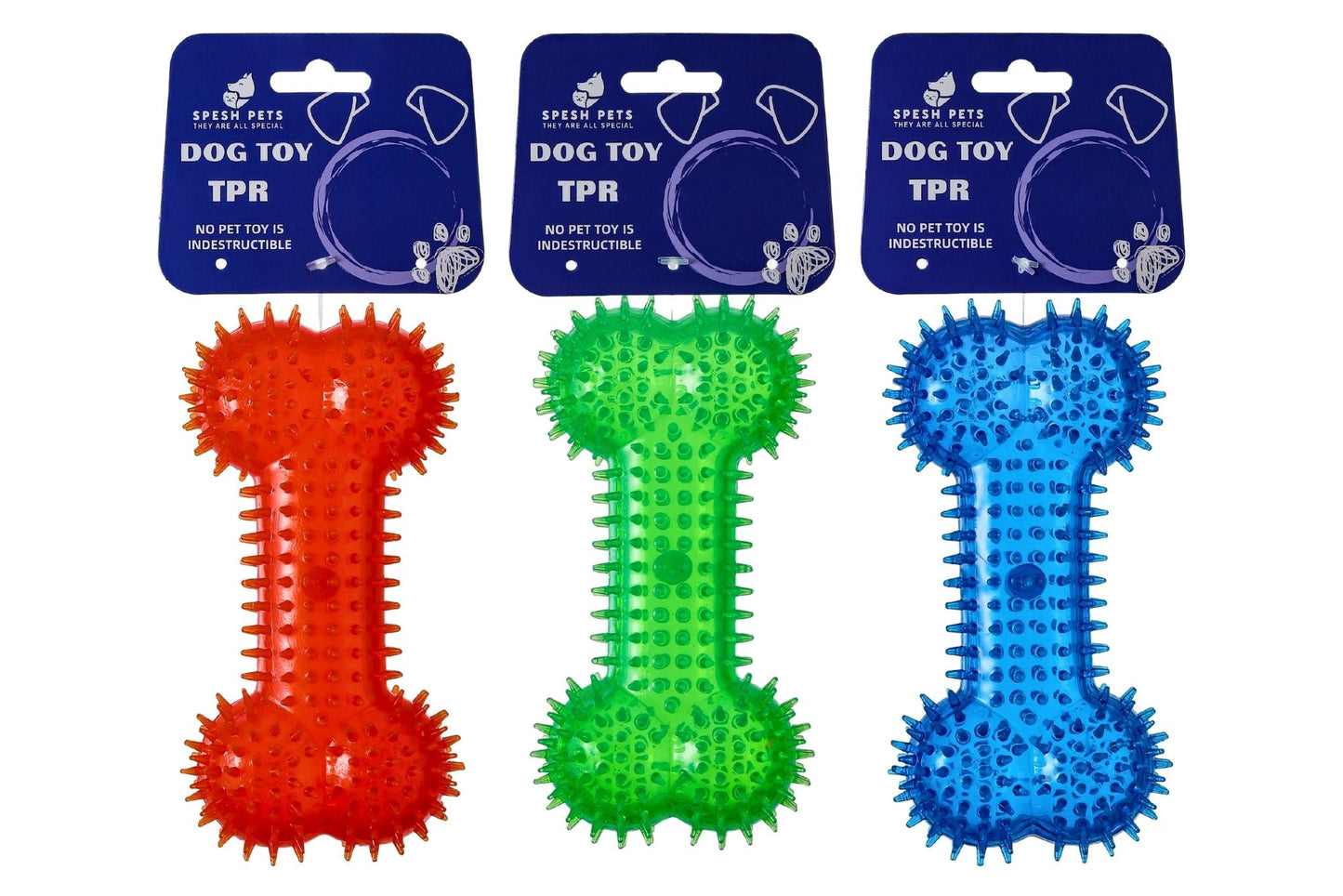 Dog Toy TPR Bone Shape Chew Toy 17x7.5cm 4 Asstd