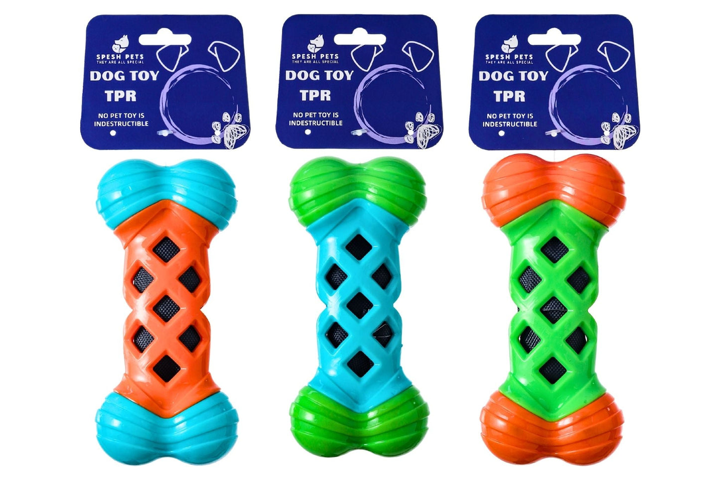 Dog Toy TPR Crinkle Bone 17x8cm 3 Asstd