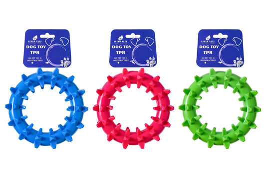 Dog Toy TPR Donut Spike Chew Ring 16x16cm 3 Asstd