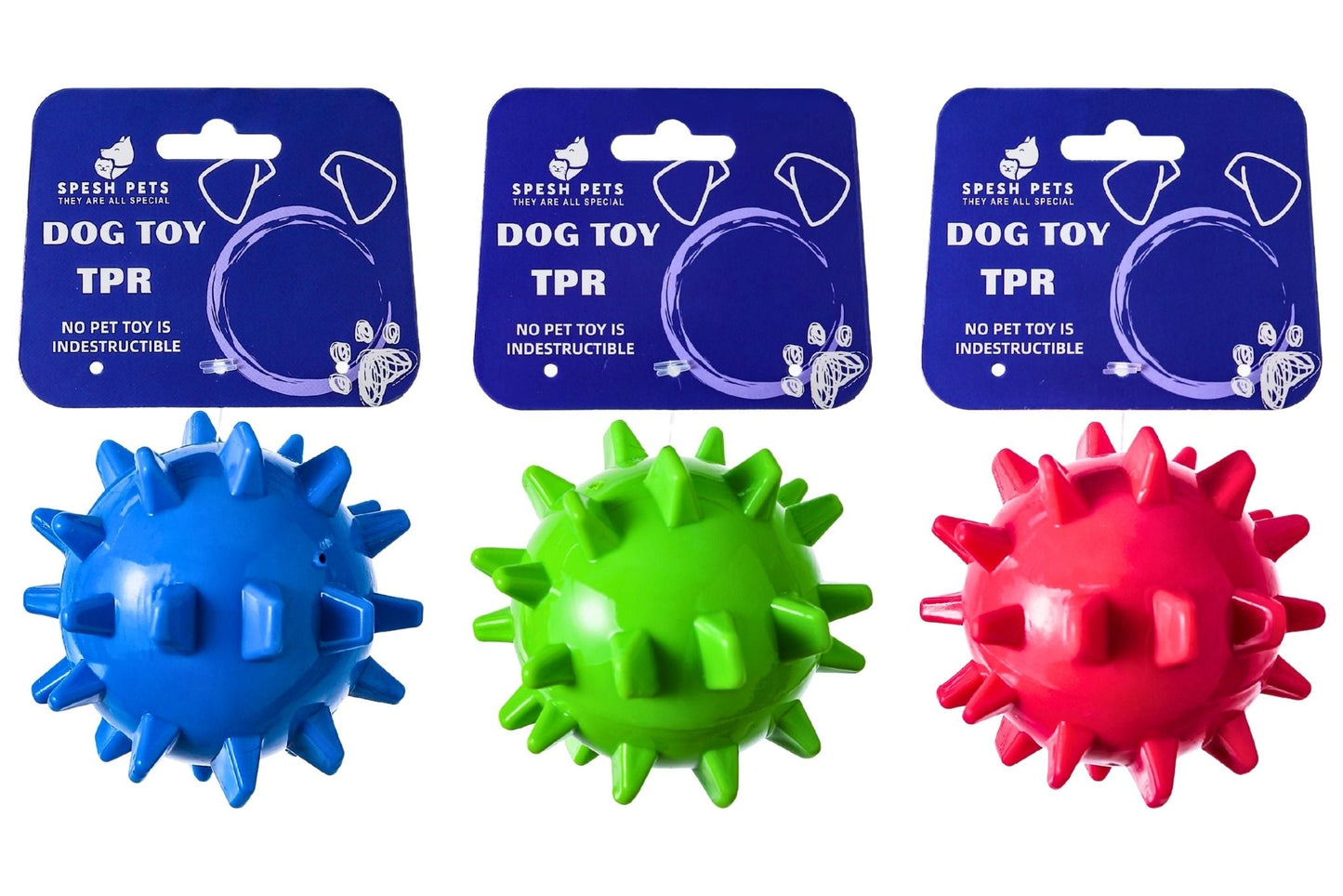 Dog Toy TPR Spike Rubber Ball 9cm 3 Asstd