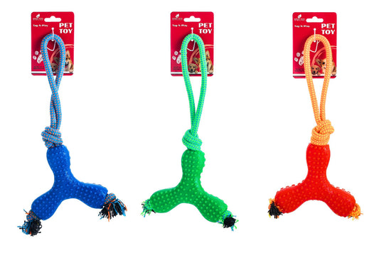 Dog Toy TPR Cotton Rope 34.5cm 3 Asstd