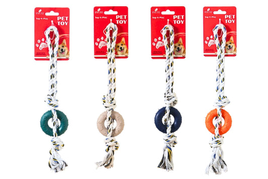 Dog Toy TPR Cotton Rope 35x6.5cm 94g 4 Asstd