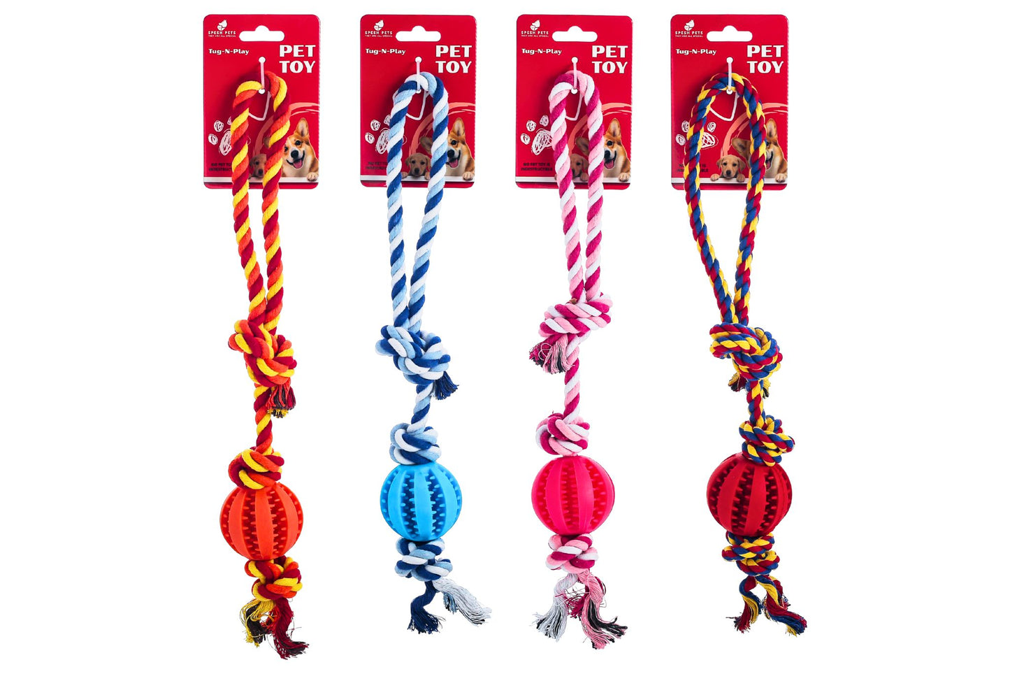 Dog Toy TPR Cotton Rope 40x6cm 110g  4 Asstd