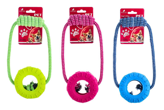 Dog Toy TPR Cotton Rope 28x10cm 150g 3 Asstd