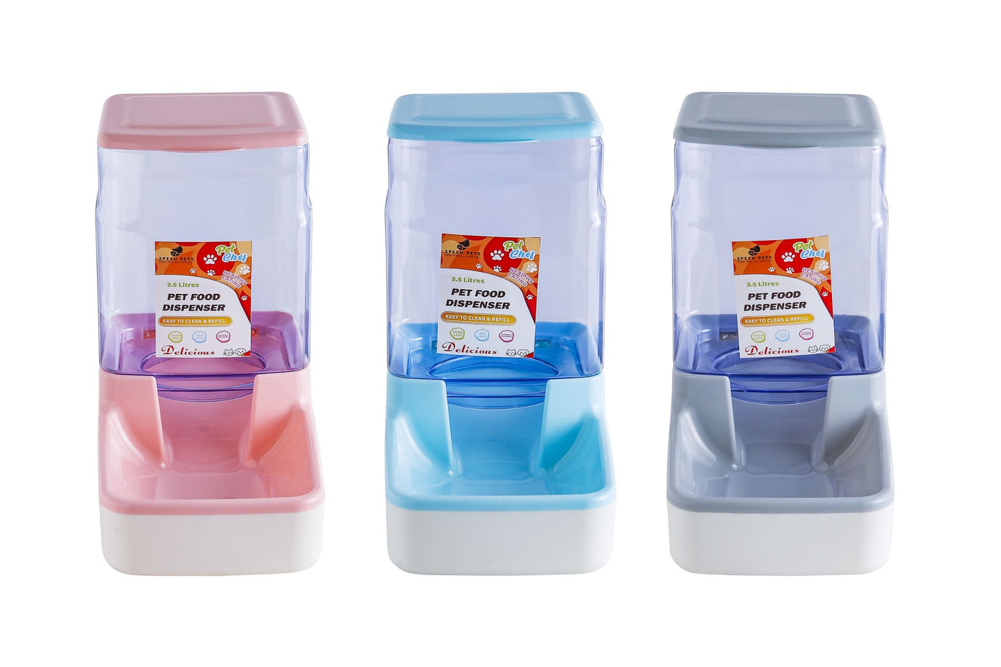 3.5L Pet Food Dispenser 27x15.5x27cm 3 Asstd