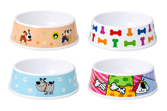 Pet Bowl Melamine Printed 10.5x16x5.4cm 630ml 4 Asstd