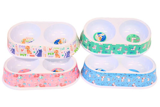 Pet Bowl Double Melamine 29.5x16.5x5.5cm 880ml 4 Asstd