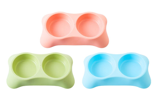 Pet Plastic Double Bowl 200ml 23x12x4cm 3 Asstd