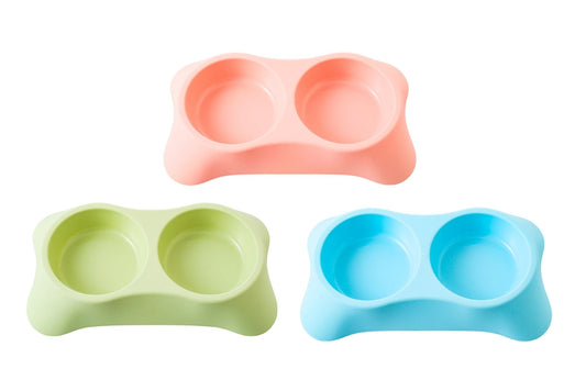 Pet Plastic Double Bowl 250ml 28x16x5cm 3 Asstd