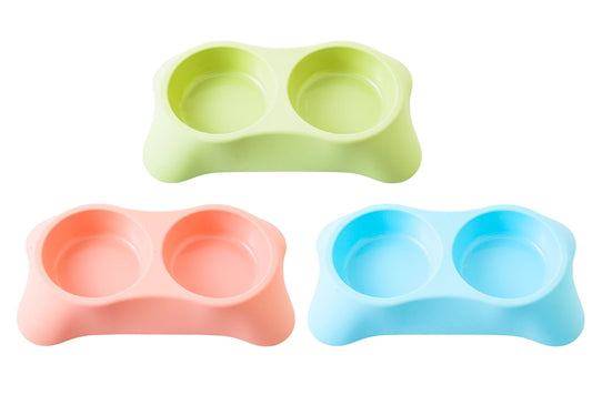 Pet Plastic Double Bowl 350ml 34x20x6.5cm 3 Asstd