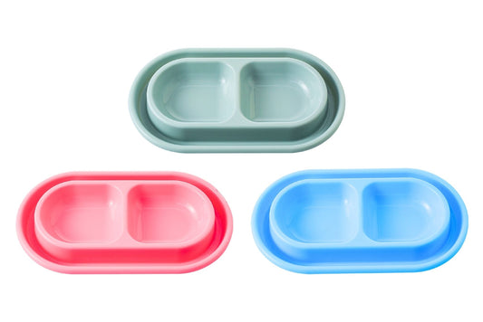 Pet Plastic Double Bowl 200ml 28x15.5x3.2cm 3 Asstd