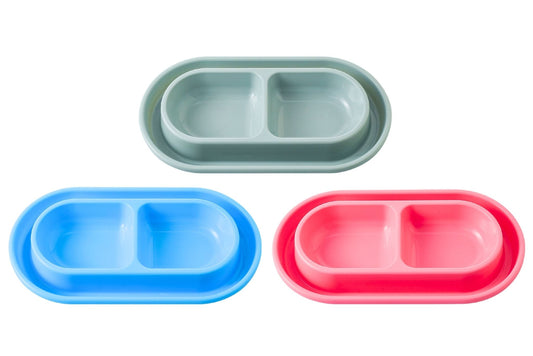 Pet Plastic Double Bowl 300ml 37x20x5cm 3 Asstd