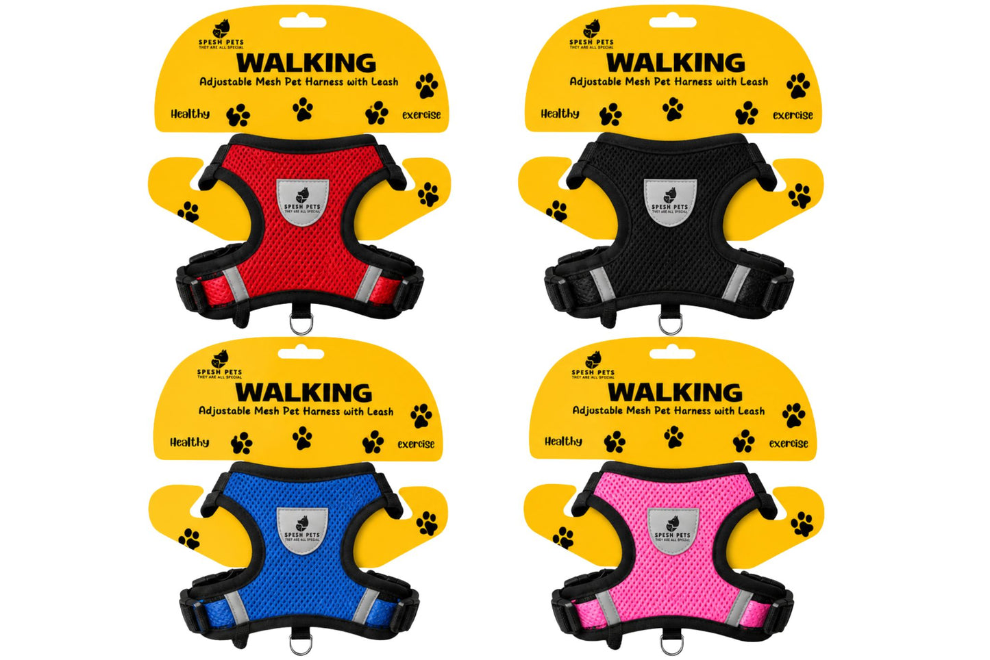 Adjustable Mesh Pet Harness w/Leash M 44-48cm 4 Asstd