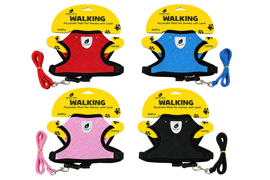Adjustable Mesh Pet Harness w/Leash M 44-48cm 4 Asstd
