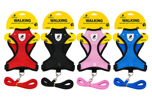Adjustable Mesh Pet Harness w/Leash L 48-54cm 4 Asstd