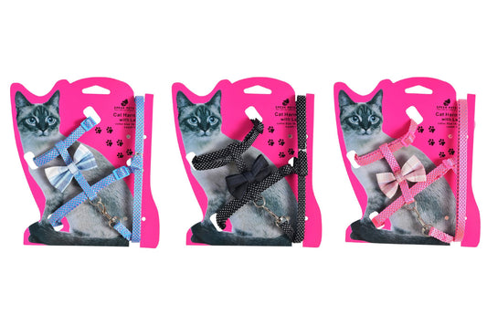 Cat Harness w/Leash 1.0cm x 1.2m 3 Asstd