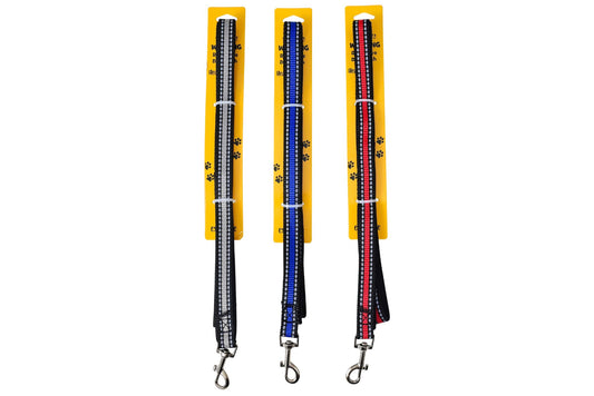 Dog Leash Nylon Reflective 1.5cm x 1.2m 3 Asstd