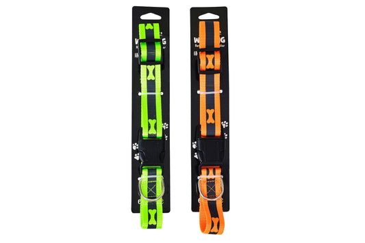 Neon Reflective Nylon Dog Collar 2.5x45cm 2 Asstd