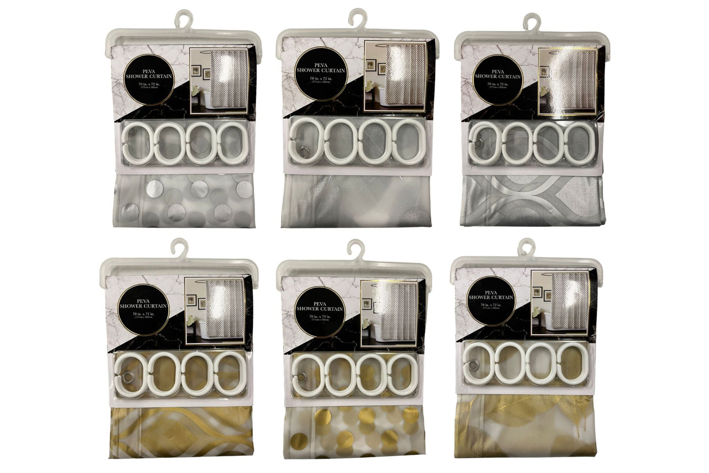 PEVA Shower Curtain 180x180cm 6 Asstd