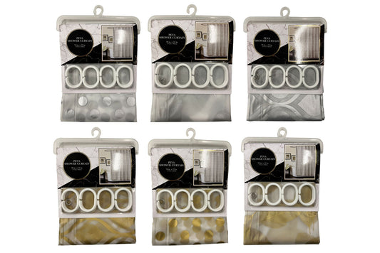 PEVA Shower Curtain 180x180cm 6 Asstd