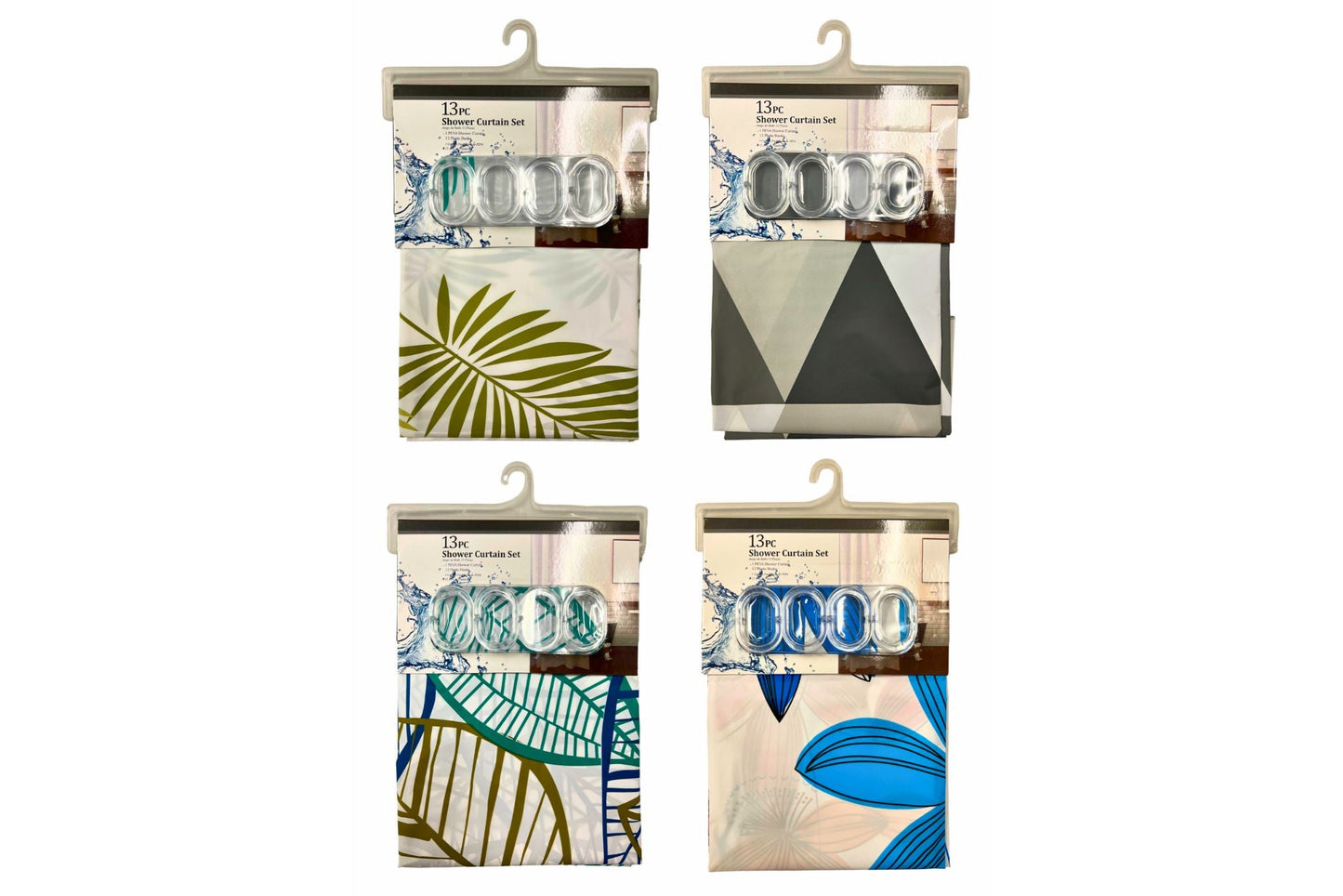 PEVA Shower Curtain 180x180cm 4 Asstd