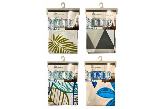 PEVA Shower Curtain 180x180cm 4 Asstd