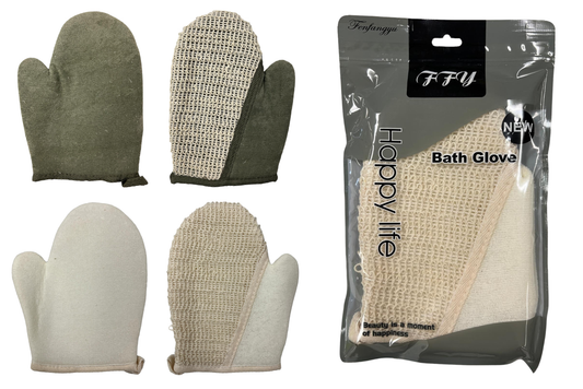 Cotton Linen Bath Gloves 2 Asstd