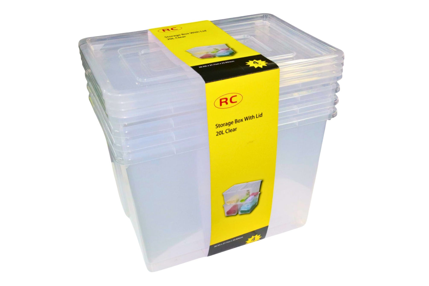 Storage Box w/Lid 20L Pk4 Clear