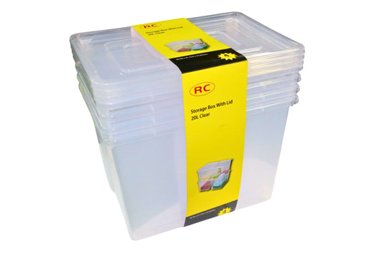 Storage Box w/Lid 20L Pk4 Clear