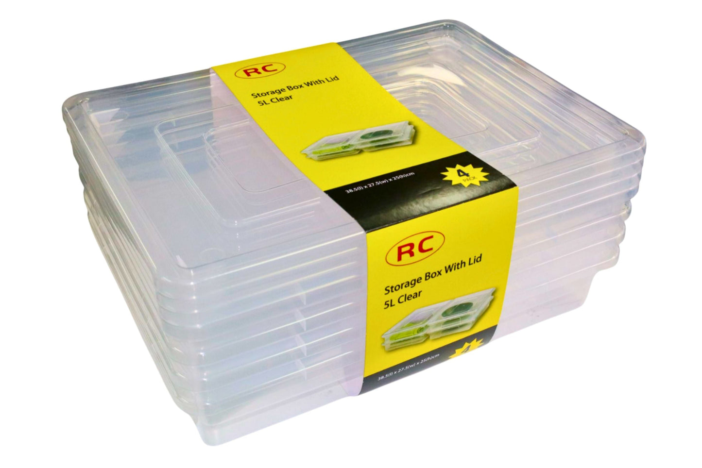 Storage Box w/Lid 5L Pk4 Clear