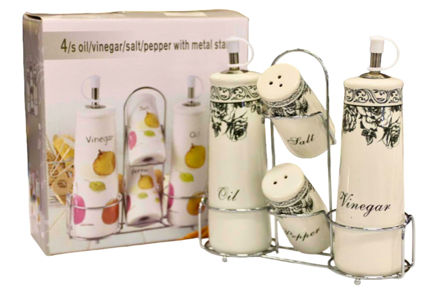 Ceramic Salt, Pepper, Oil, Vinegar Set