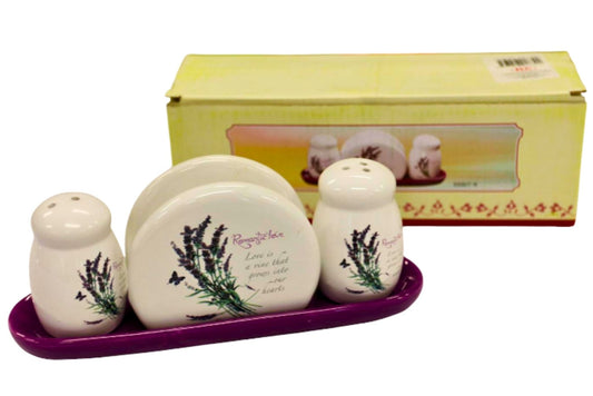 Ceramic S&P Shakers + Napkin Holder Set