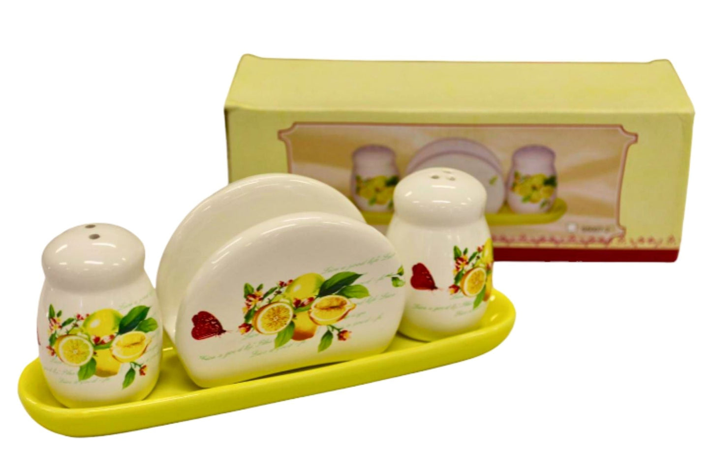 Ceramic S&P Shakers + Napkin Holder Set