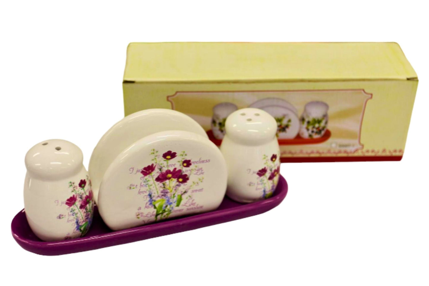 Ceramic S&P Shakers + Napkin Holder Set