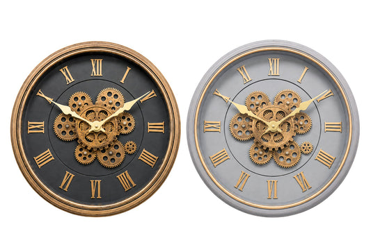 Clock Wall Moving Gears 45cm 2 Asstd