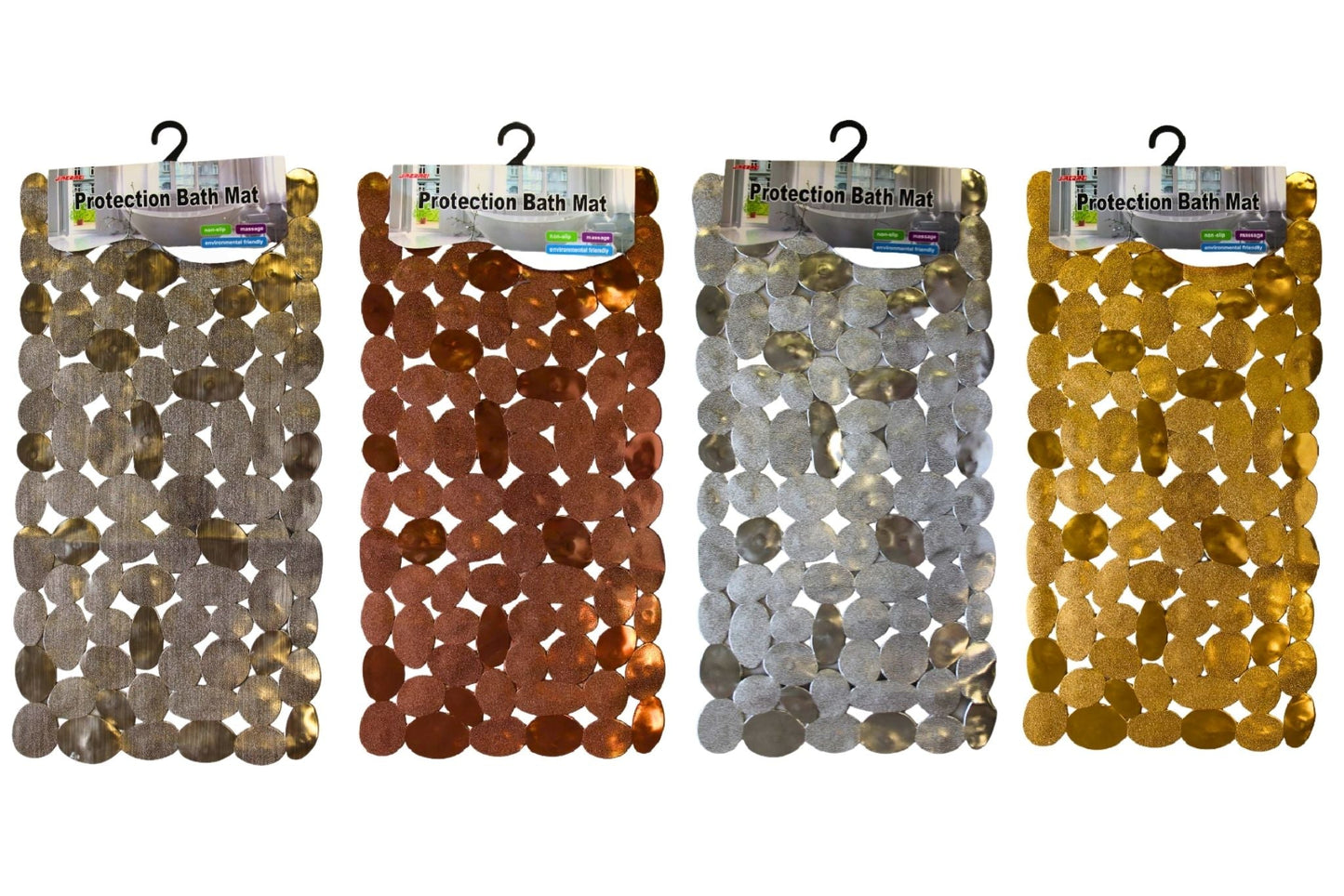 Bath Mat PVC Non Slip w/Suction Cups 68x38cm 4 Asstd