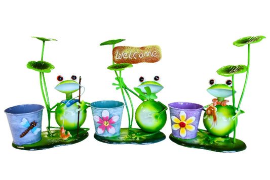 Frog Metal Flowerpot 23x17.5cm 3 Asstd