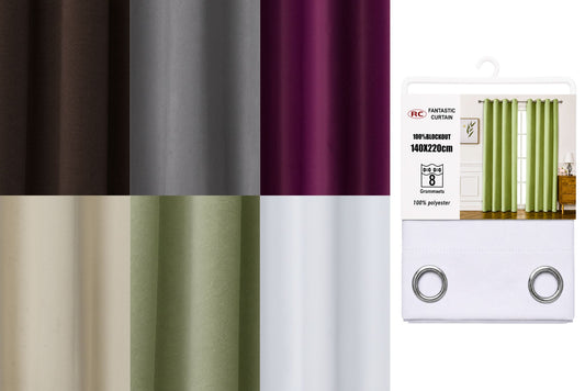 Solid Blockout Curtain 8 Grommets 140x220cm 6 Asstd