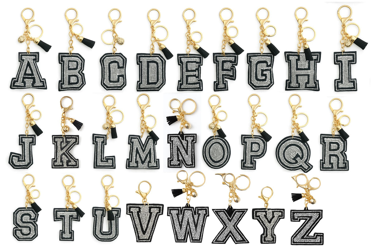Diamante Keychains - Alphabet B&W 26 Asstd – RC Direct Import