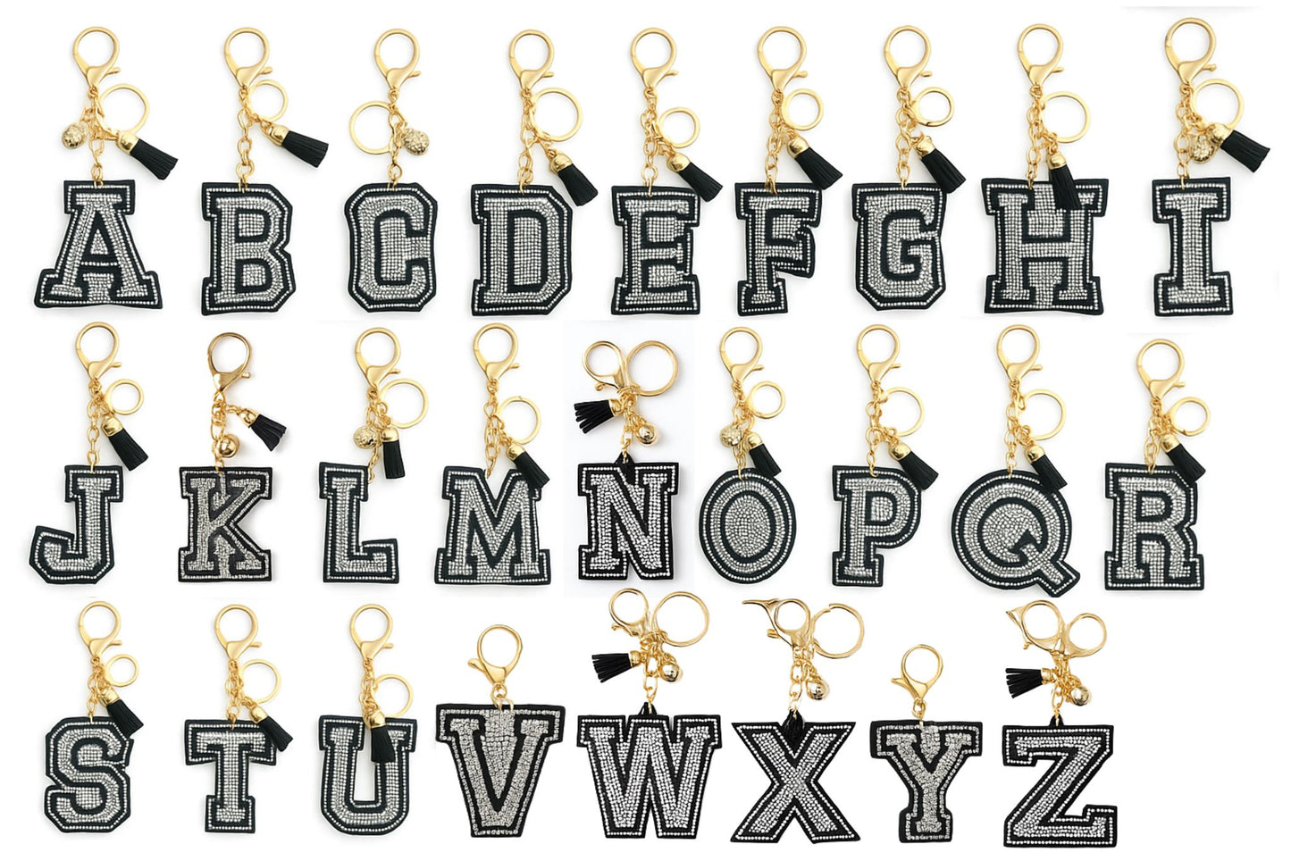 Sparkling Keychains - Alphabet B&W 26 Asstd