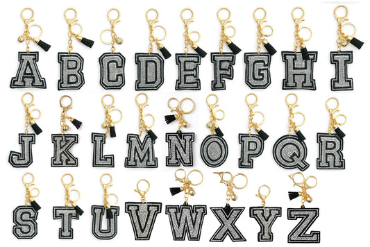 Sparkling Keychains - Alphabet B&W 26 Asstd