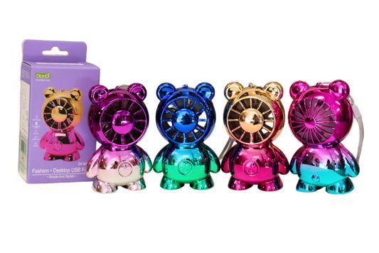 Mini Handheld Fan Chrome Bear Rechargable 4 Asstd
